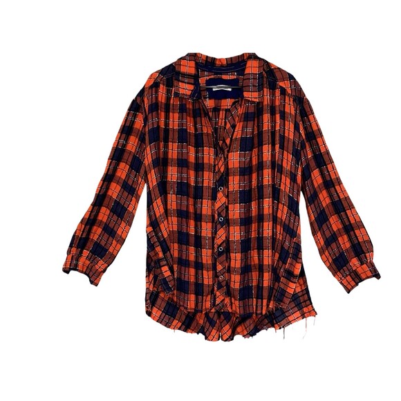 We The Free Tops - Free People We The Free Lela Metallic Plaid Oversized Flannel Shirt Sz S